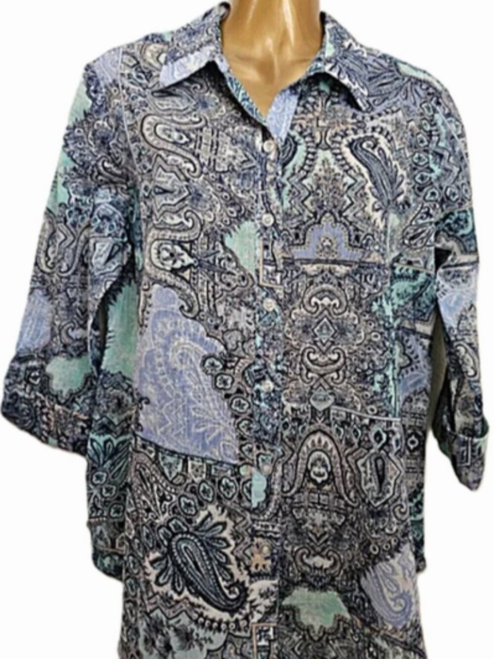 Chico's Paisley Light Weight Tab Sleeve Blouse size 1